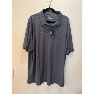 NWT Ben Hogan Performance Mens 2XL Gray Striped Moisture Wicking Golf Polo Shirt